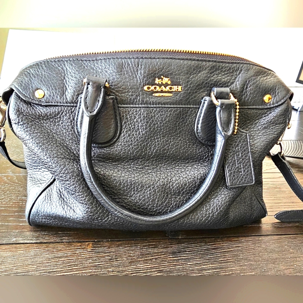 Coach Black Pebbled Leather Shoulder Bag with Gold Accents